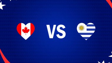 Kanada ve Uruguay Bayrak Kalbi Eşleşmesi Soyut Amerikan Futbolu ABD 2024 Soyut Logo Sembol Vektörü İllüstrasyonu