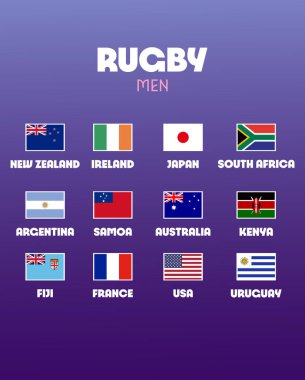 Rugby Men Bayrak Oyunları Spor 2024 Soyut Tasarım Takım Ülkeleri Sembol Logo Vektör İllüstrasyonu