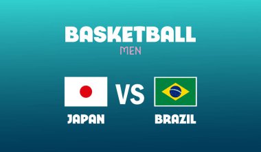 Japonya, Brezilya 'ya Karşı Basketbol Erkekler Oyunları Spor 2024 Soyut Tasarım Takım Ülkeleri Sembol Logo Vektör İllüstrasyonu