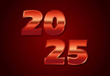 2025 Happy New Year Realistic Decoration Red Gradient Design Abstract Vector Illustration