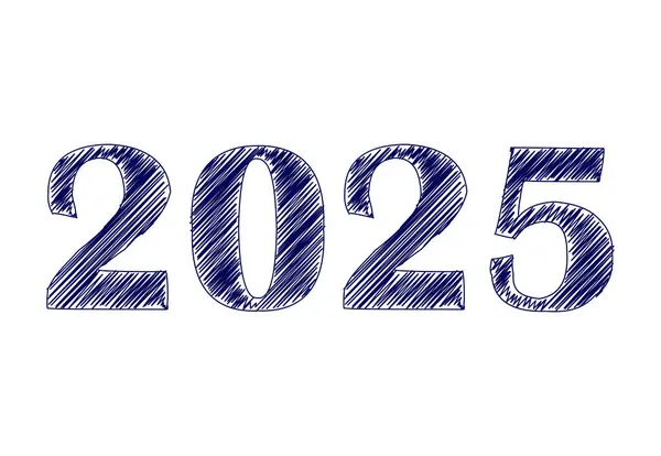 2025 Happy New Year Ink Scribble Drawing Blue Design Abstract Vector Illustration