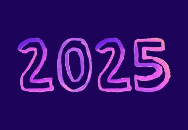 2025 Happy New Year Design Purple Watercolor Abstract Vector Illustration