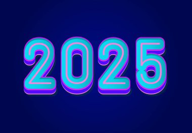2025 Mutlu Yıllar Mavi Cyan Soyut Gerçekçi Dekorasyon Tasarım Vektörü İllüstrasyonu