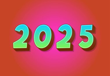 Mutlu yıllar 2025 Tasarım 3D Gerçekçi Dekorasyon Soyut Vektör İllüstrasyonu