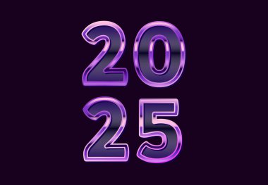 Mutlu yıllar 2025 Mor Gerçekçi Dekorasyon Tasarımı Soyut Vektör İllüstrasyonu