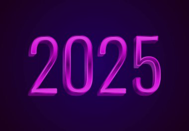 2025 Mutlu Yıllar Mor Gerçekçi Dekorasyon Tasarımı Soyut Logo Sembol Vektör İllüstrasyonu