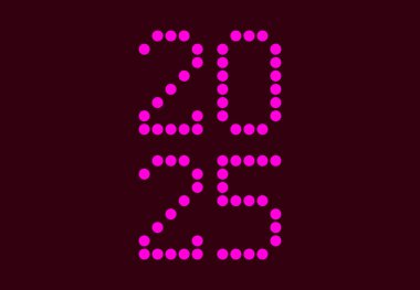 Mutlu yıllar 2025 Tasarım Pembe Pikseller Soyut Vektör İllüstrasyonu