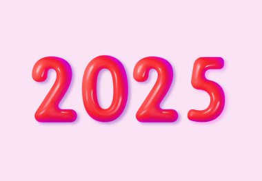 Mutlu yıllar 2025 Pembe Helyum Balonları Tasarım Soyut Vektör İllüstrasyonu