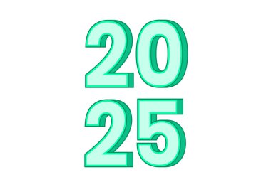 2025 Mutlu Yıllar 3D Gerçekçi Cyan Tasarımı Soyut Logo Sembol Vektör İllüstrasyonu