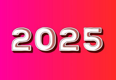 Mutlu yıllar 2025 Tasarım Pembe Tipografi Soyut Logo Sembol Vektör İllüstrasyonu