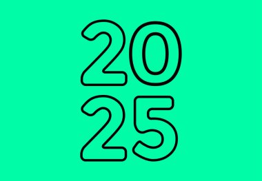 Mutlu yıllar 2025 Soyut Logo Sembol Vektörü İllüstrasyonu Yeşil Arkaplan Tasarımı