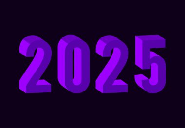 Mutlu yıllar 2025 Soyut Mor 3D Gerçekçi Tasarımcı Logo Sembol Vektörü İllüstrasyonu