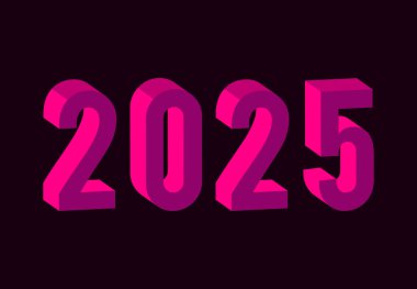 Mutlu yıllar 2025 Soyut Pembe 3D Gerçekçi Tasarımcı Logo Sembol Vektörü İllüstrasyonu