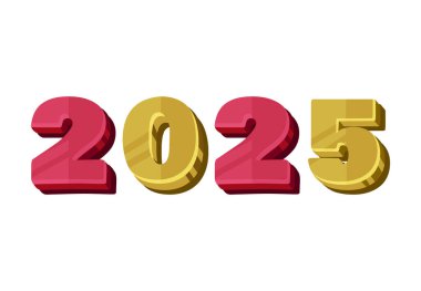 Mutlu yıllar 2025 Kırmızı ve Sarı 3D Sanat Tasarımı Soyut Çizim Vektörü