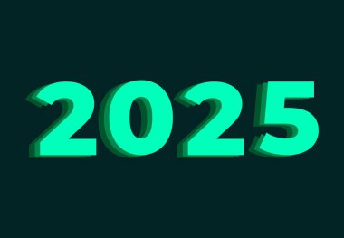 Mutlu yıllar 2025 Tasarım Cyan Soyut İllüstrasyon Vektörü