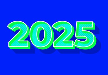 Mutlu yıllar 2025 3D Cyan Tasarım Soyut Çizim Vektörü Mavi Arkaplan