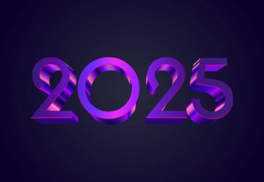 Mutlu yıllar 2025 Mor 3D Gerçekçi Dekorasyon Tasarımı Soyut Çizim Vektörü