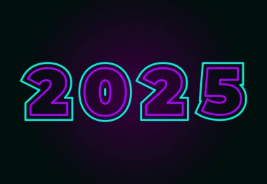 2025 Mutlu Yıllar Neon Tasarım Soyut Çizim Vektörü