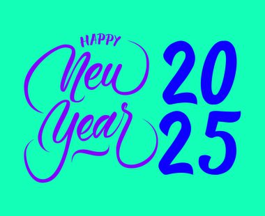 Mutlu yıllar 2025 Şenlikli Mor ve Mavi Cyan Soyut Çizim Vektörü