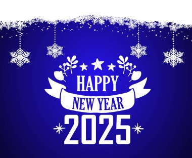 Mutlu yıllar 2025 Tasarım Mavi ve Beyaz Soyut Çizim Vektörü