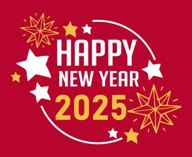 2025 Mutlu Yıllar Pembe ve Sarı Tasarımlı Şenlikli Soyut Vektör İllüstrasyonu