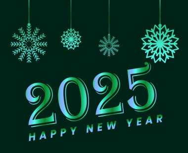 Mutlu yıllar 2025 Soyut Yeşil Şenlikli Tasarım Vektör İllüstrasyonu