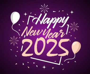2025 Mutlu Yıllar Balonlu Soyut Mor Tasarım Vektörü İllüstrasyonu