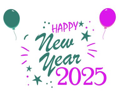 Mutlu yıllar 2025 Soyut Mor ve Yeşil Şenlikli Tasarım Vektör İllüstrasyonu