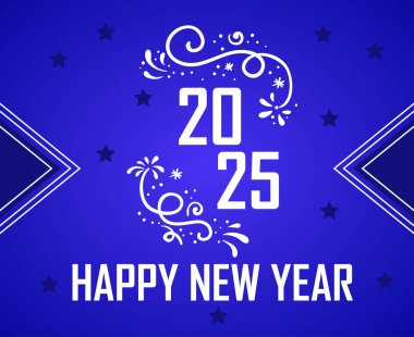 2025 Mutlu Yeni Yıl Tasarımı Mavi Parıltı Soyut Logo Sembol Vektör İllüstrasyonu
