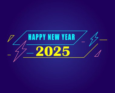 Mutlu yıllar 2025 Tasarım Neon Şenlikli Soyut Logo Sembol Vektörü İllüstrasyonu