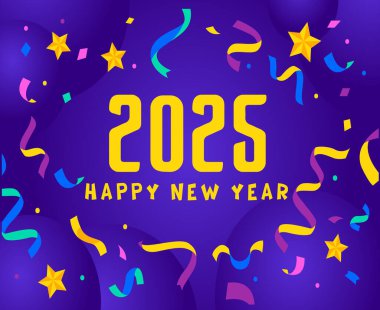 Mutlu yıllar 2025 Tasarım Parıltısı Şenlikli Soyut Logo Sembol Vektör İllüstrasyonu