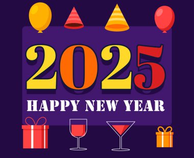 2025 Mutlu Yeni Yıl Tasarımı Festivalsel Çok Renkli Soyut Logo Sembol Vektörü İllüstrasyonu