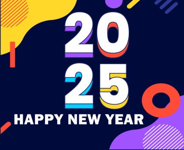2025 Mutlu Yeni Yıl Tasarımı Çok Renkli Şenlikli Soyut Logo Sembol Vektörü İllüstrasyonu