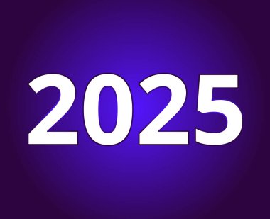 2025 Mutlu Yıllar Mor ve Beyaz Parıltılı Logo Sembol Vektör İllüstrasyonu
