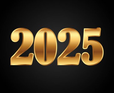 Mutlu yıllar 2025 Soyut Altın Tasarımlı Logo Sembol Vektör İllüstrasyonu Siyah Arkaplan