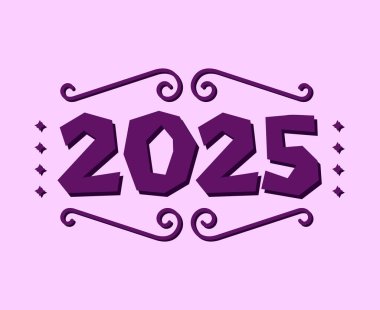 2025 Mutlu Yıllar Soyut Mor Şölen Şık Tasarım Vektör İllüstrasyonu