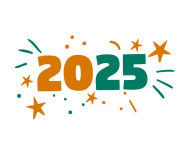 Mutlu yıllar 2025 Tatil Turuncusu ve Yeşil Kutlama Ayrı Tasarım Soyut Vektör İllüstrasyonu