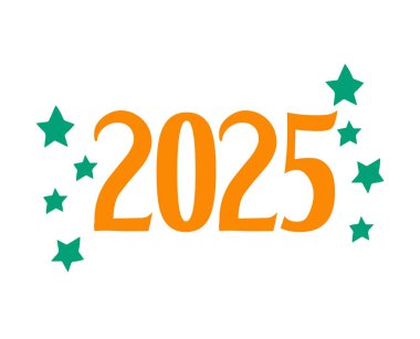 2025 Mutlu Yıllar Yeşil ve Sarı İzole Kutlama Tasarımı Soyut Vektör İllüstrasyonu