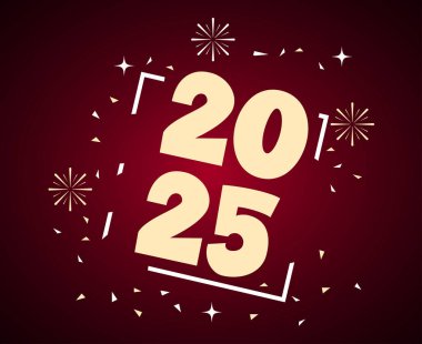 2025 Mutlu Yıllar Bayram Festivali Havai fişek Kutlama Tasarımı Soyut Vektör İllüstrasyonu