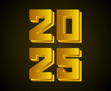 2025 Mutlu Yıllar Sarı ve Kahverengi Tasarımlı Soyut Vektör İllüstrasyonu