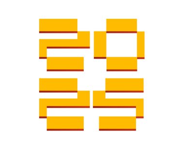 2025 Mutlu Yıllar Sarı Piksel Tasarımı Soyut Vektör İllüstrasyonu