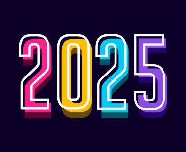 Mutlu yıllar 2025 Soyut Renkli Sayı Tasarım Vektörü İllüstrasyonu