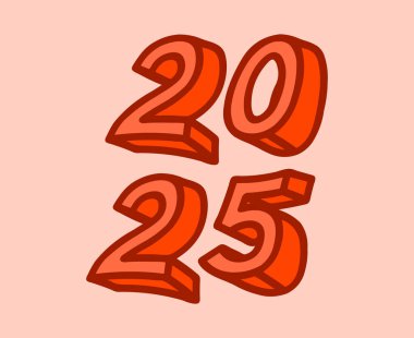 2025 Mutlu Yıllar Soyut Portakal 3D Typography Numbers Tasarım Vektörü İllüstrasyonu