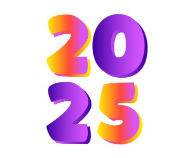 2025 Mutlu Yıllar Soyut Mor ve Turuncu Typography Numbers Tasarım Vektörü İllüstrasyonu