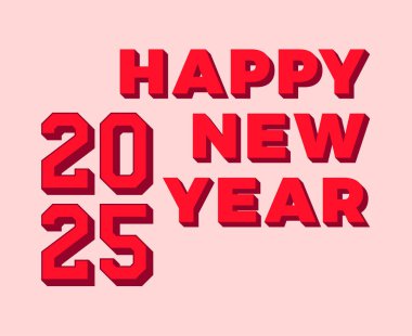 Mutlu yıllar 2025 3D Tipografi Pembe Tasarım Soyut Vektör İllüstrasyonu