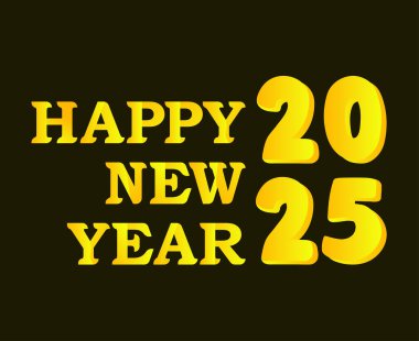 Mutlu yıllar 2025 3D Gerçekçi Tipografi Sarı Tasarım Soyut Vektör İllüstrasyonu