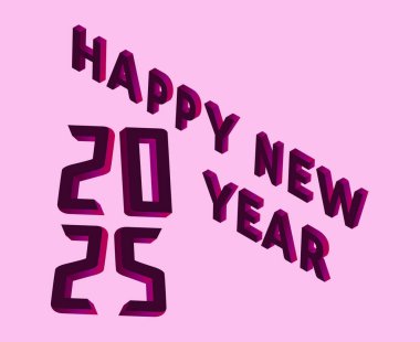 2025 Mutlu Yıllar 3D Tipografi Mor Tasarım Soyut Vektör İllüstrasyonu