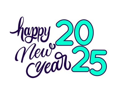 Mutlu yıllar 2025 Tatil Mavi ve Cyan Tipografi Tasarımı Soyut Vektör İllüstrasyonu