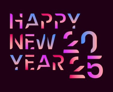 Mutlu yıllar 2025 Tatil Renkli Gerçekçi Tipografi Tasarımı Soyut Vektör İllüstrasyonu