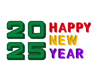 Mutlu yıllar 2025 Tatil Çoklu Rengi 3D Tipografi Tasarımı Soyut Vektör İllüstrasyonu